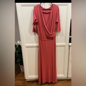 Soft Surroundings Jersey Knit Maxi Dress with open draped back Salmon Pink